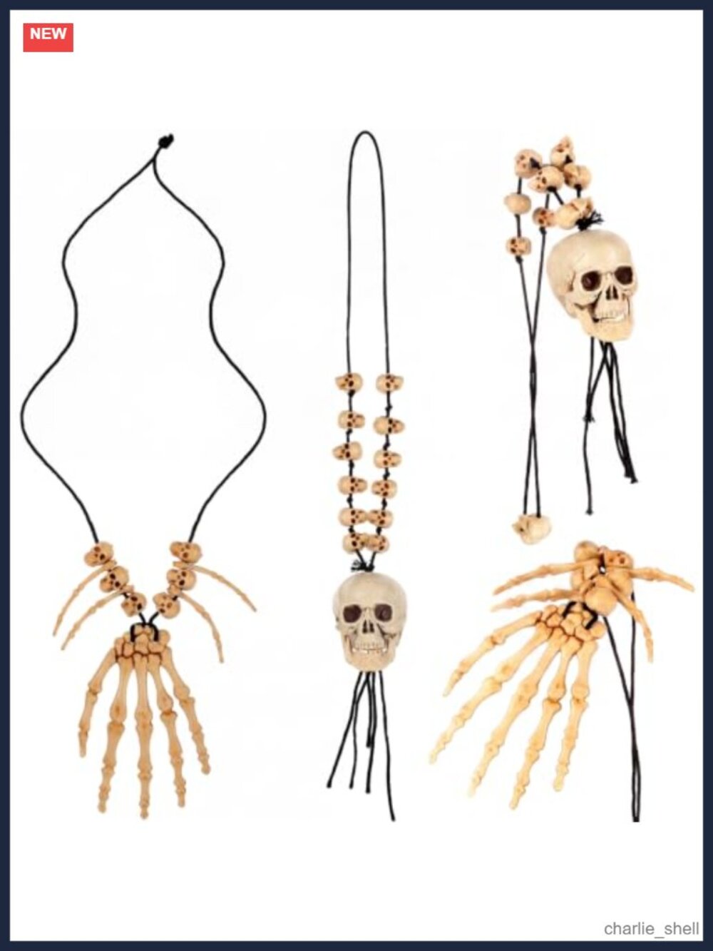 4pc Skull Skeleton Hand Bone Pendant Necklace Set Resin Plastic Cosplay